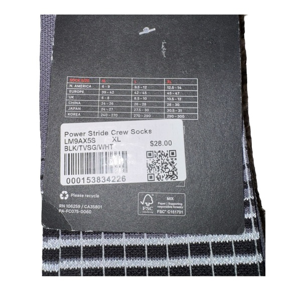 Lululemon Men’s Power Stride Crew Socks XL 12.5–14 BLK/TVSG/WHT - Picture 3 of 3